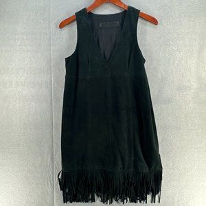 Jenni Kayne Womens Leather Fringe Dress XS Black Boho Short Festival Western